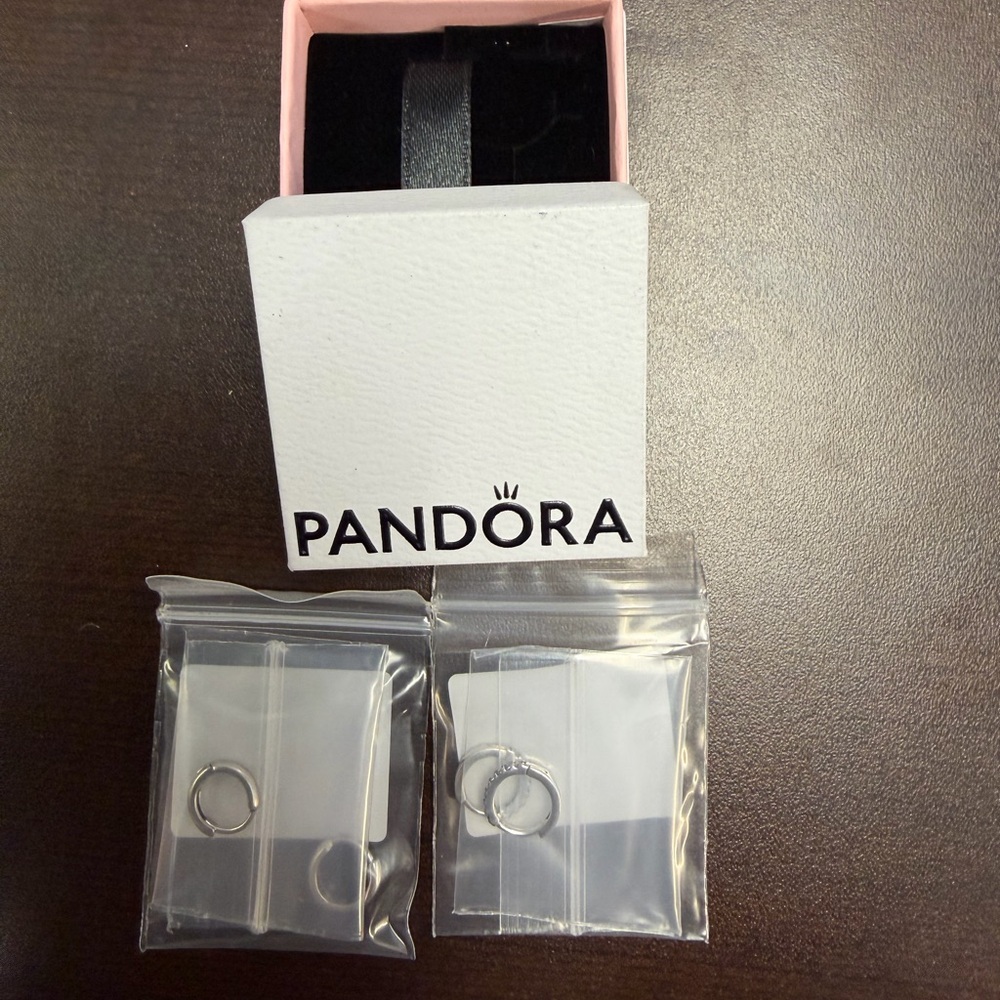 Pandora Sterling Silver Hoop Earrings - 2 pairs.